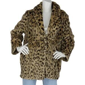 90s Vintage Blair Leopard Faux Fur Coat L
